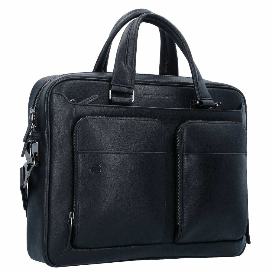 Business Piquadro | Piquadro Black Square Briefcase Leather 39 Cm Laptop Compartment